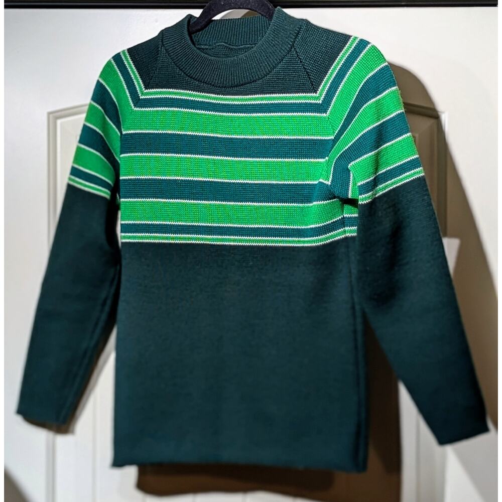 Ski Country Colorado Knitting Mills 100% Virgin Wool Green Striped Ski Sweater